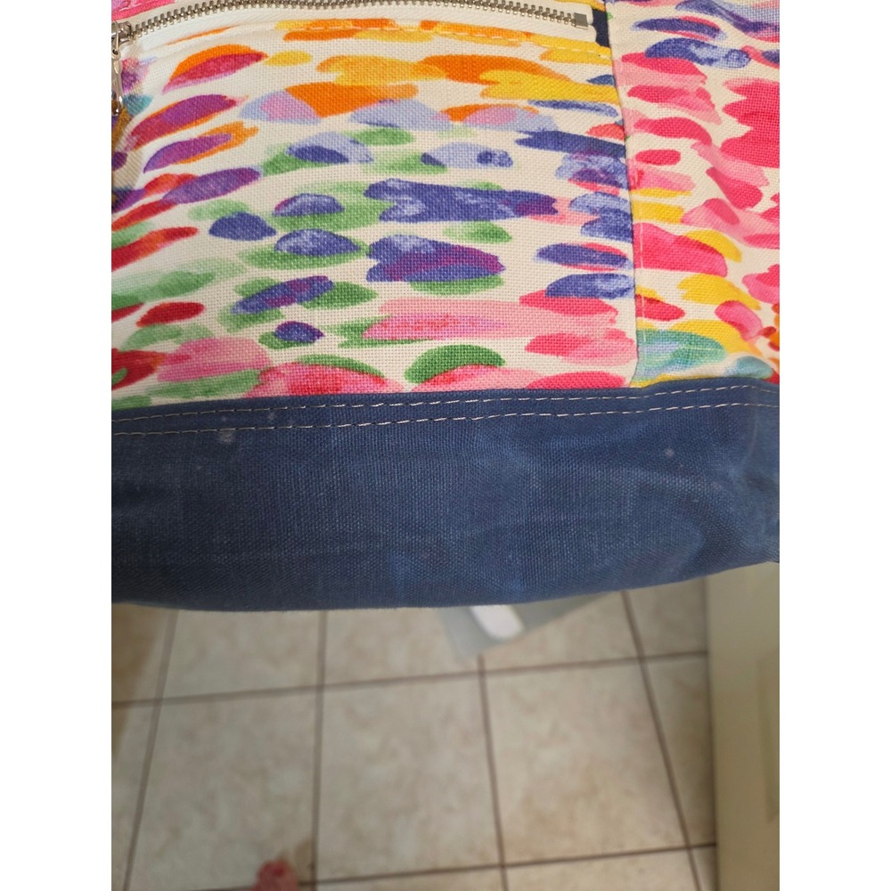 Lisa Maree Multi Color Abstract Canvas Tote Bag with Bamboo Handles and Pouch - Picture 10 of 13